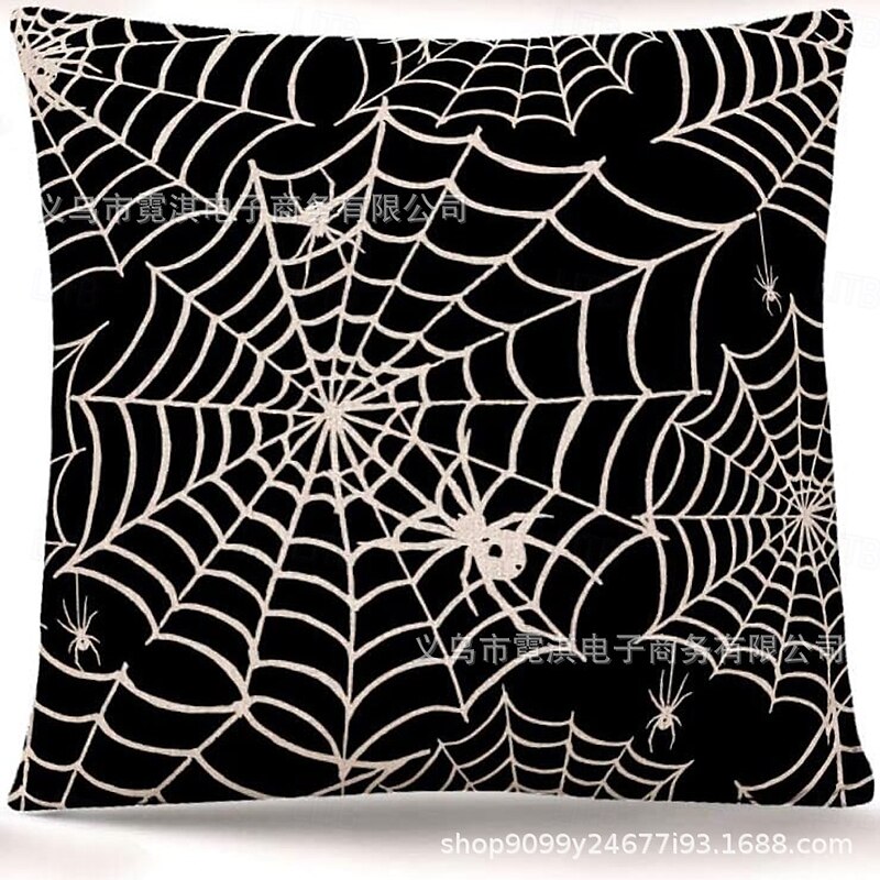 1 pcs Linen Pillow Cover, Halloween Square Zipper Traditional Classic 5