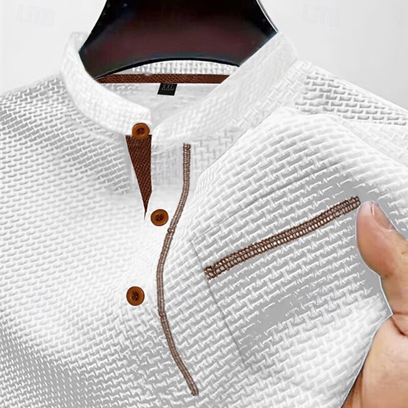 Men's T Shirt Henley Shirt Tee Short Sleeve Shirt Short Sleeve Henley Summer Spring Patchwork Fashion Designer Basic Buttons Pocket Vacation Street Going out Black White Navy Blue Top Tee for Men