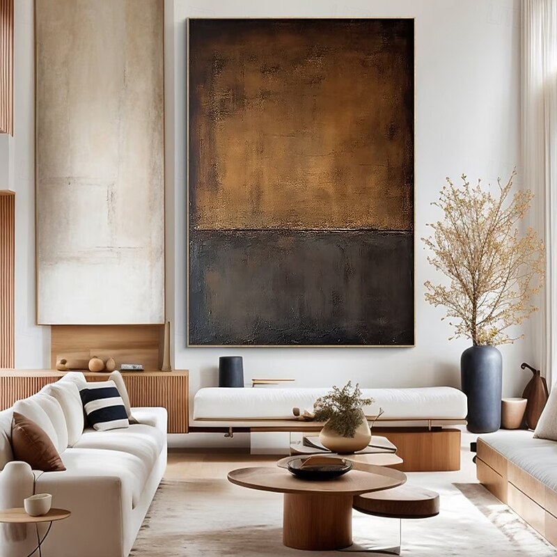 Mintura Hand Painted Abstract Black Brown Oil Paintings on Canvas Modern Abstract Wall Art Picture For Home Decoration Ready To Hang With Stretched Frame2