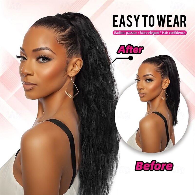 Corn Wave Drawstring Ponytail 140 Grams Natural Black Wave Ponytail Clip in Extension 22 Inches Synthetic Corn Curly Wave Ponytail for Black Women2