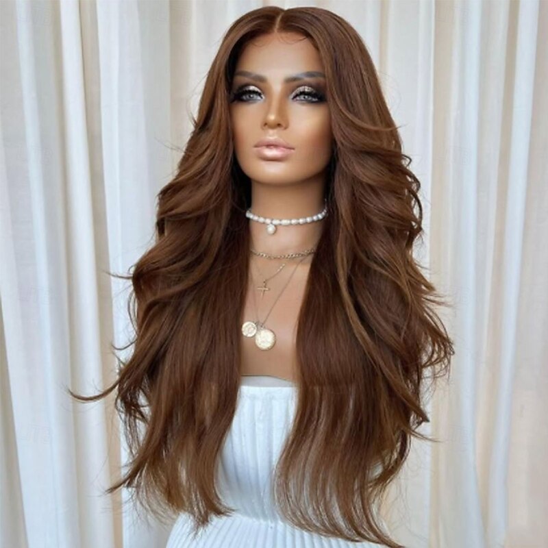 Remy Human Hair 5x5 Closure 13x4 Lace Front Wig Free Part Brazilian Hair Wavy Brown Wig 130% 150% Density with Baby Hair 100% Virgin Glueless Pre-Plucked For Women Long Human Hair Lace Wig4