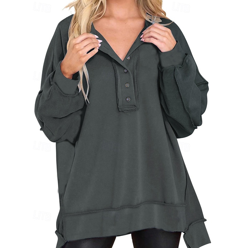 Women's Blouse Plain Modern Casual Long Sleeve Crew Neck Regular Tops Daily Holiday Going out Buttons Black White Pink Wine Blue Fall3