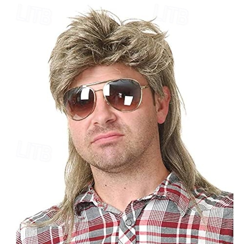 Mullet Wigs for Men 70s 80s Costumes Mens Fancy Party Accessory Cosplay Hair Male Wig Halloween Wigs