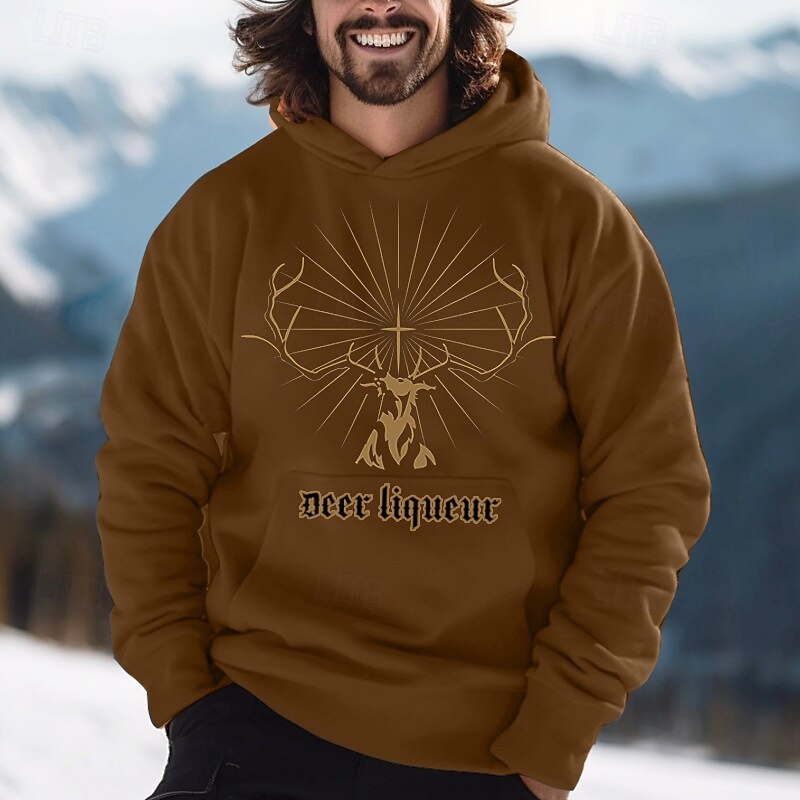 Men's Deer Hoodie Long Sleeve Sweatshirts Oktoberfest Vintage Retro Festival Autumn-Winter Collection Black Brown Green Clothing Apparel Designer Graphic Print Normal S M L Sizes Available3