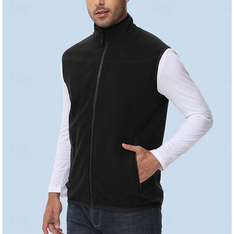 Men's Hiking Vest Sleeveless Top Outdoor Thermal Warm Fleece Lining Winter Classic POLY Patchwork Black Red Navy Blue2