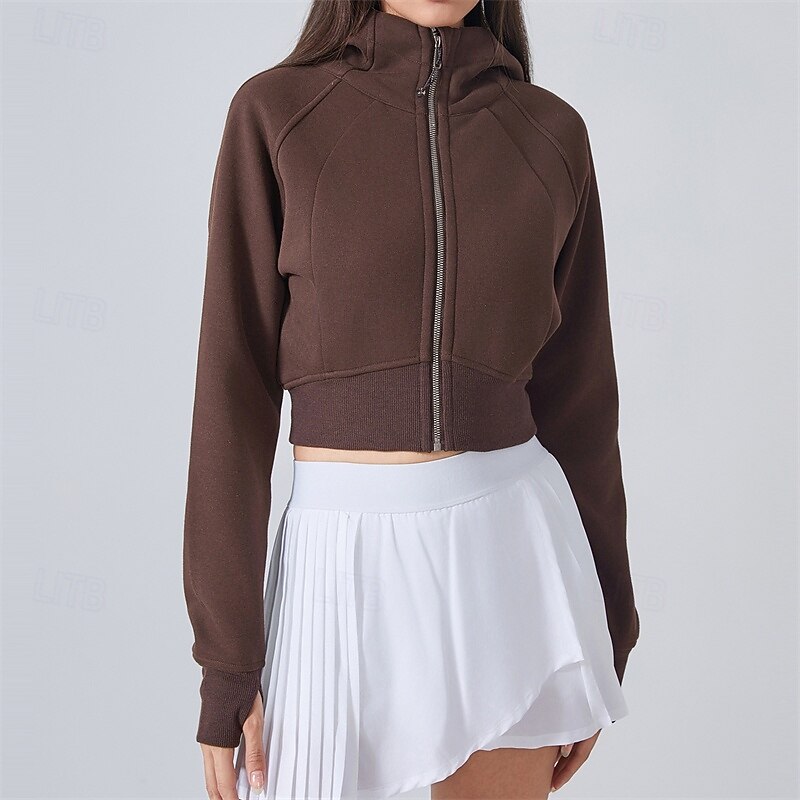 Women's Sport Jacket Warm Zipper Long Sleeve Sports Solid Color Jacket For Pilates Running Yoga Activewear2