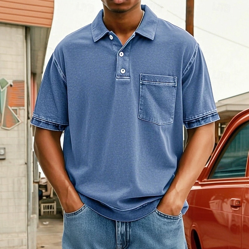 Men's Polo Shirts Golf Shirt Casual Sports Classic Short Sleeve Fashion Cool Plain Pocket Buttons Summer Spring &  Fall Regular Fit Dark Grey Green Purple Navy Blue Brown Light Blue Polo Shirts