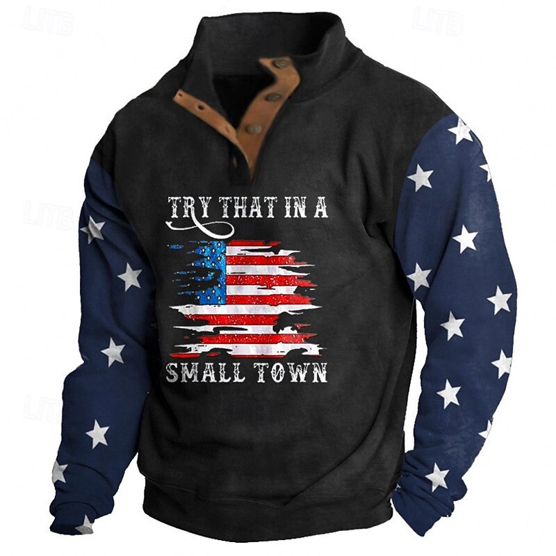 Men's Sweatshirt Black Navy Blue Standing Collar Graphic American Flag Print Daily Holiday Going out Polyester Streetwear Casual Fall Winter Clothing Apparel Hoodies Sweatshirts  Long Sleeve2