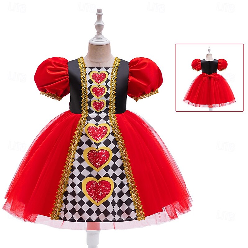 Alice in Wonderland Fairy Tale Queen of Hearts The Red Queen Venom Dress Costume Tutu Storybook Characters Cosplay Movie Cosplay for Girls' Kid's Halloween Carnival World Book Day Performance4