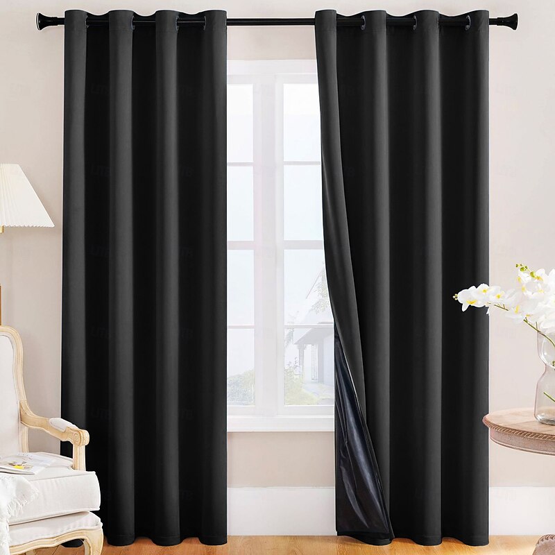 100% Blackout Curtains for Bedroom, Thermal Insulated Linen Look Grommet Window Curtain Drapes with Black Back for Living Room4