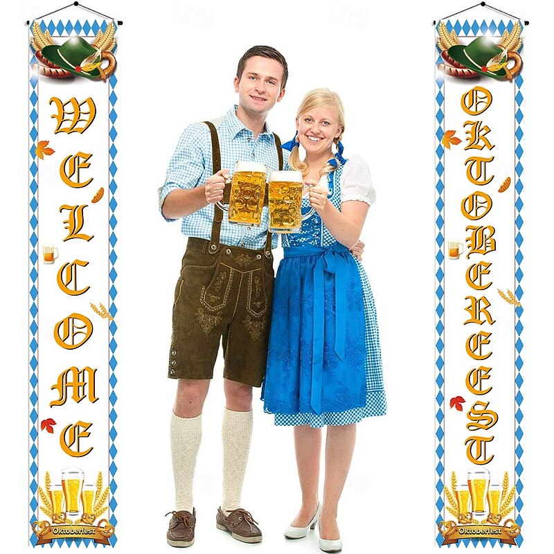 Oktoberfest Decorations Banner Sign October Festival Party Decorations Bavarian Check Flag Porch Welcome Banner Flags Decor for German Parade Beer Festival Party Supplie4