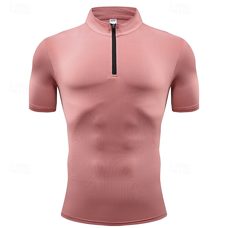 Men's T Shirt Tee Top Short Sleeve Short Sleeves Zip Summer Solid Color Plain Fashion Designer Sporty Zipper Athletic Casual Going out Pink Top Tee for Men4