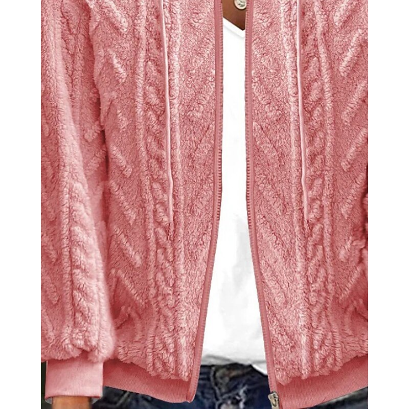 Women's Cardigan Streetwear Casual Solid Color Chunky Hooded Zipper Knitted Long Sleeve Regular Tops Knit Outdoor Daily Holiday Pink Fall Winter2