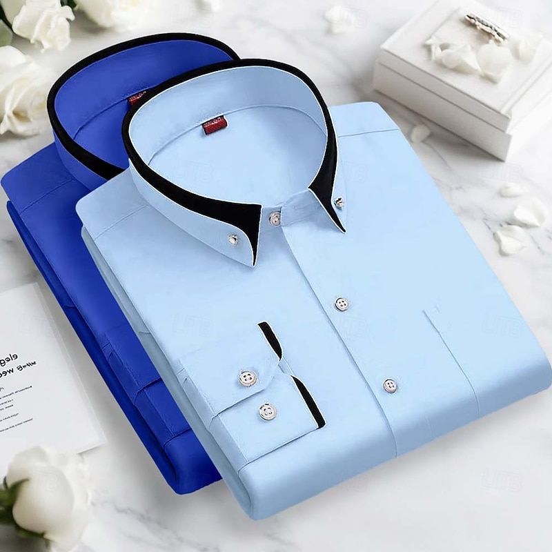 Men's Dress Shirt Button Down Shirt Non Iron Shirt Solid / Plain Color Wedding Business Pink+Purple Navy blue+black Blue+Navy Blue White+Black Long Sleeve Turndown All Seasons Clothing Apparel2