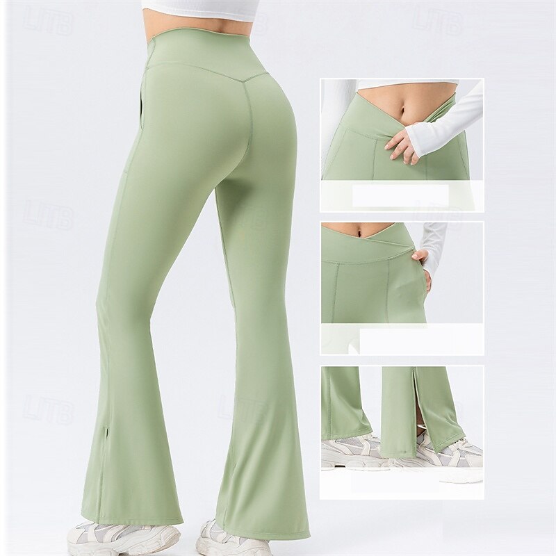 Women's fitness pants Pilates Pants Yoga Pants Flared Lightweight High Waist Pilates Gym Zumba Bottoms Solid Color Black Dark Gray Brown Fall Sports Activewear Micro-elastic2