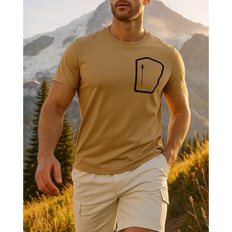 Men's T shirt Hiking Shirt Hiking top Short Sleeve Crew Neck Tee Tshirt Top Outdoor Breathable Quick Dry Lightweight Polyester Blue Apricot Grey Tennis Golf Running3