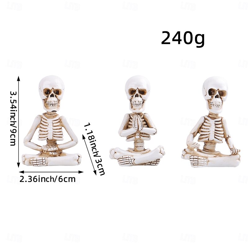 3pcs/set Halloween Meditation Skeleton Resin Figurine, Sitting Skull Tabletop Decor, Spooky Halloween Home Resin Craft, Ghost Festival Gift3