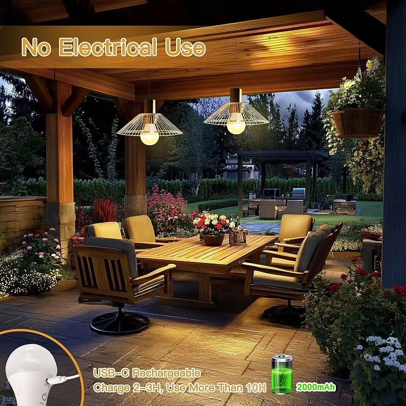 LED Lamp Dimmable Multicolour RGB Light Bulb 2000 mah Rechargeable Bulb A65 Light Smart Remote Control Home Decor Outdoor Activities and Camping3