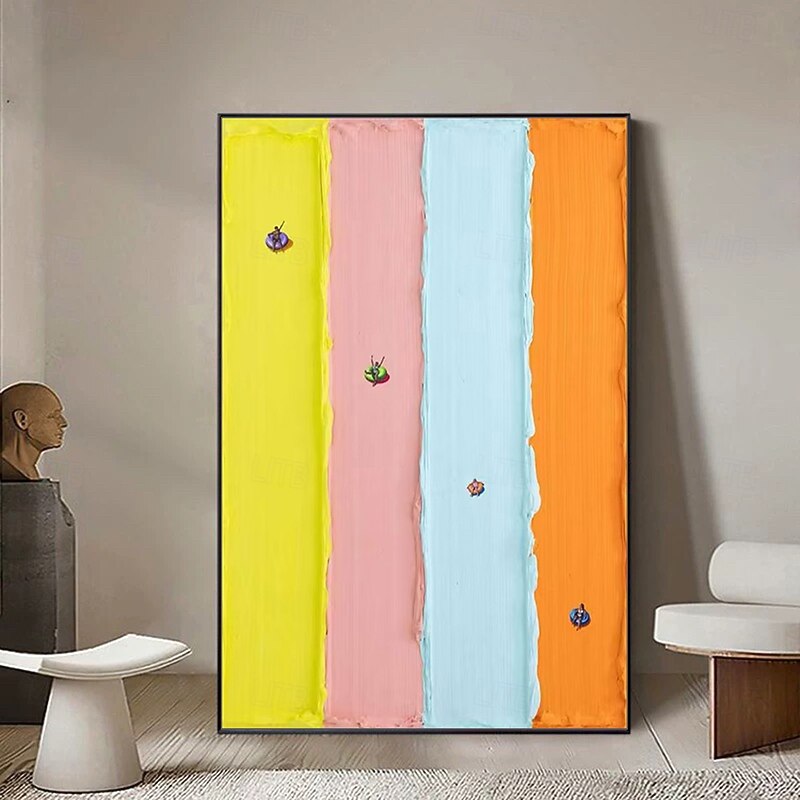 Mintura Hand Painted Abstract Colorful Textured Oil Paintings on Canvas Modern Wall Art Swimming Picture For Home Decoration Ready To Hang With Stretched Frame