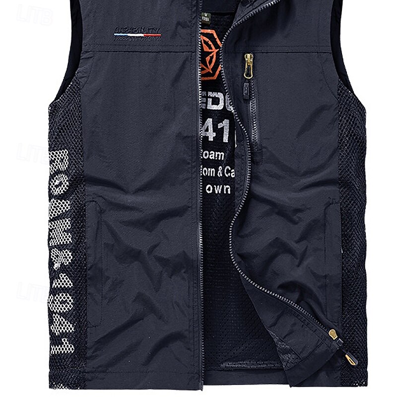 Men's Fishing Vest Hiking Vest Sleeveless Vest Outdoor Windproof Quick Dry Lightweight Reflective Strips Winter Zipper Polyester Army Green Blue Hunting Fishing Climbing2