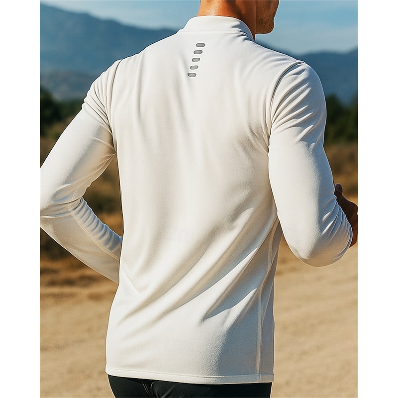 Men's Running Top Running Shirt Quarter Zip Long Sleeve Tee Tshirt Solid Colored Quick Dry Lightweight Elastic Breathable Tennis Golf Running Sportswear Activewear Black White Royal Blue2