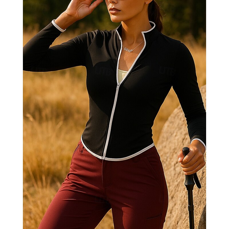 Women's Hiking Jacket Sport Jacket Outdoor Quick Dry Sweat wicking Hiking Outfits Hiking Clothes Autumn / Fall Jacket Tennis Golf Running Patchwork Black Dark Purple Blue3