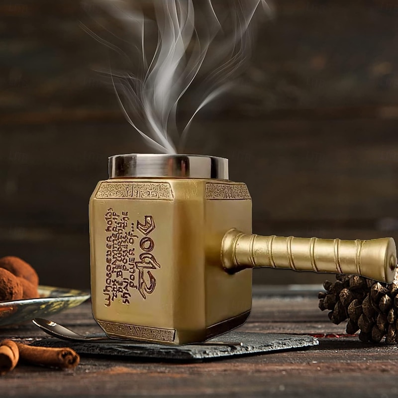 Thor Hammer Beer Mug, Oktoberfest Gift Mug Unique Hammer-Shaped Stainless Steel Stein, Norse Mythology Inspired Thor Hammer Tankard, Geek Gift for Men