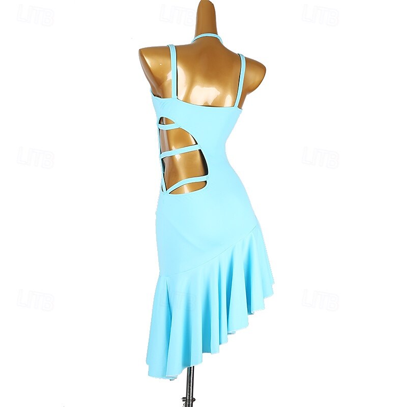 Latin Dance Dress Ruffles Pure Color Women's Performance Training Sleeveless Salsa Dancewear Rumba Chacha Clothes2