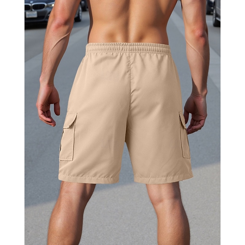 Men's Cargo Shorts Shorts Summer Shorts Drawstring Elastic Waist Multi Pocket Plain Comfort Wearable Knee Length Outdoor Sport Daily Fashion Casual Black White2