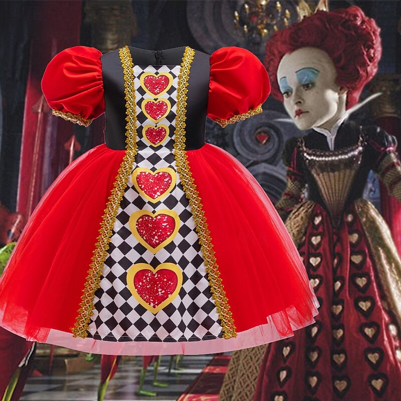 Alice in Wonderland Fairy Tale Queen of Hearts The Red Queen Venom Dress Costume Tutu Storybook Characters Cosplay Movie Cosplay for Girls' Kid's Halloween Carnival World Book Day Performance2