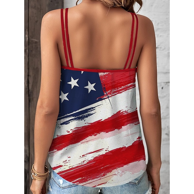 Women's Patriotic  Camisole Tank Top Graphic Flag Casual Sleeveless Scoop Neck Regular Tops Daily Holiday Print Yellow Wine Red Blue Summer Spring2