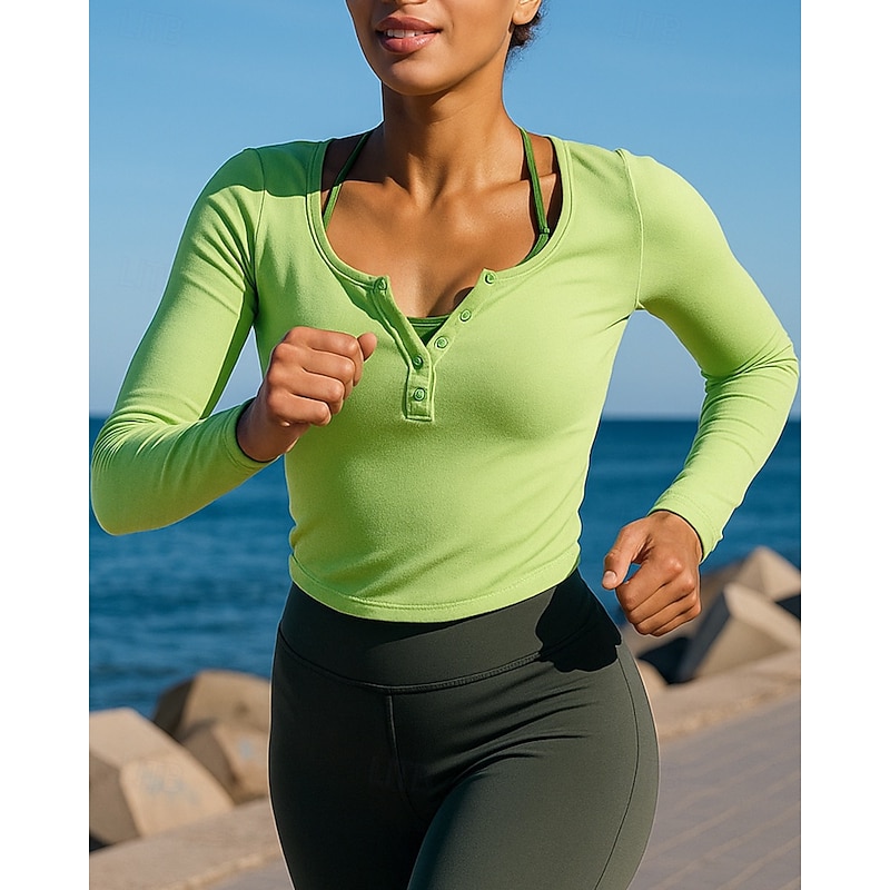 Women's Running Top Running Shirt 2 in 1 Buttons Long Sleeve Tee Tshirt Solid Colored Quick Dry Lightweight Elastic Breathable Tennis Golf Running Sportswear Activewear Apricot White Pink