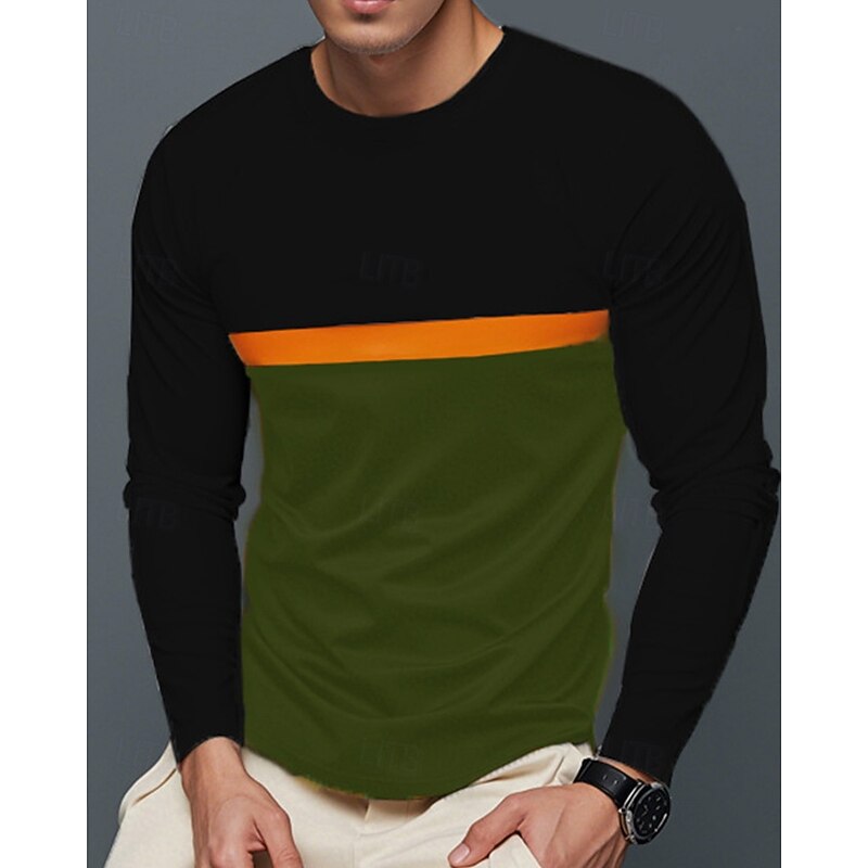 Men's T Shirt Tee Tee Top Long Sleeve Shirt Long Sleeve Crew Neck Spring Fall Color Block Fashion Designer Basic Patchwork Vacation Street Going out Black Yellow Red Top Tee for Men3
