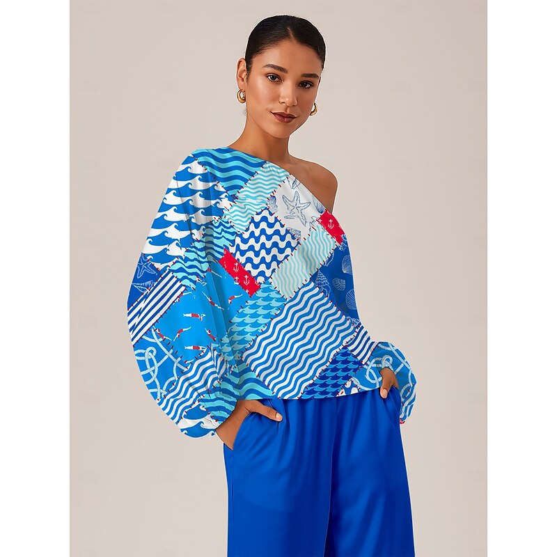 Ocean Inspired Geometric Off Shoulder Top