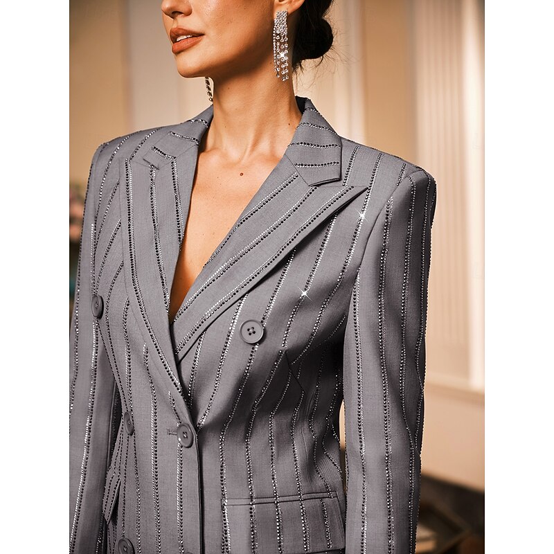 Women's 2 Pieces Suits Formal Wedding Guest Formal Evening Elegant Vintage Simple Long Sleeve Floor Length Peak Lapel Double Breasted3