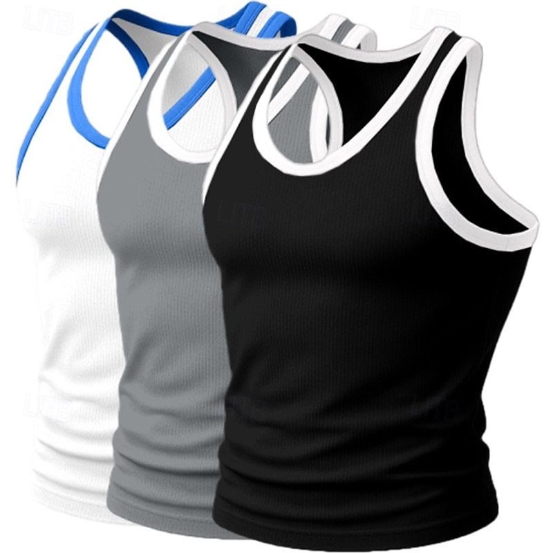 3Pcs Men's Tank Top Undershirt Sleeveless Shirt Wife beater Shirt Sleeveless U Neck Scoop Neck Summer Color Block Pit Strip Fashion Designer Sporty Tank Top2