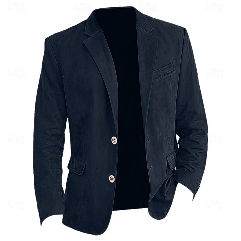 Men's Faux Suede Jacket Faux Suede Blazer Business Attire Company Party Fashion Casual Fall / Winter Faux Suede Plain Pocket Buttons Comfortable Single Breasted Blazer Navy Blue Brown Green khaki