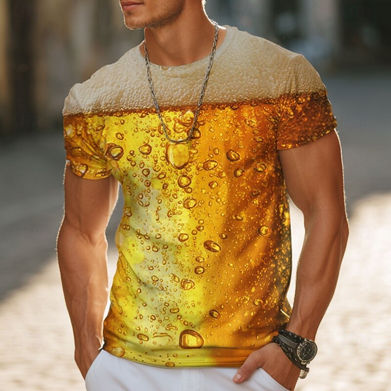 Oktoberfest Men's Beer T Shirt Short Sleeve T shirt 3D Print Crew Neck Shirt Exaggerated Designer Party Street Casual Yellow Blue Yellow 2 Summer Spring Clothing Apparel S M L XL XXL XXXL 4XL