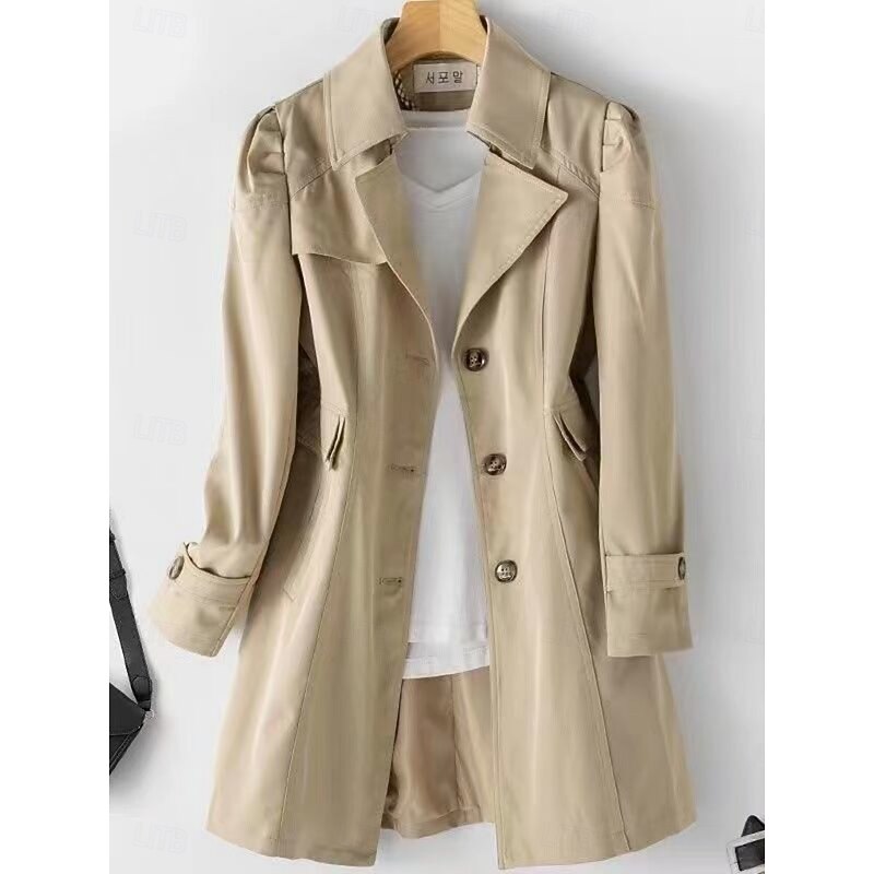 Women's Trench Coat Comfortable Breathable Zipper Pocket Casual Plain Vacation Street Casual Daily Wear Single Breasted Long Notch Lapel Regular Fit Long Sleeve Outerwear Black Pink Khaki Spring Fall4
