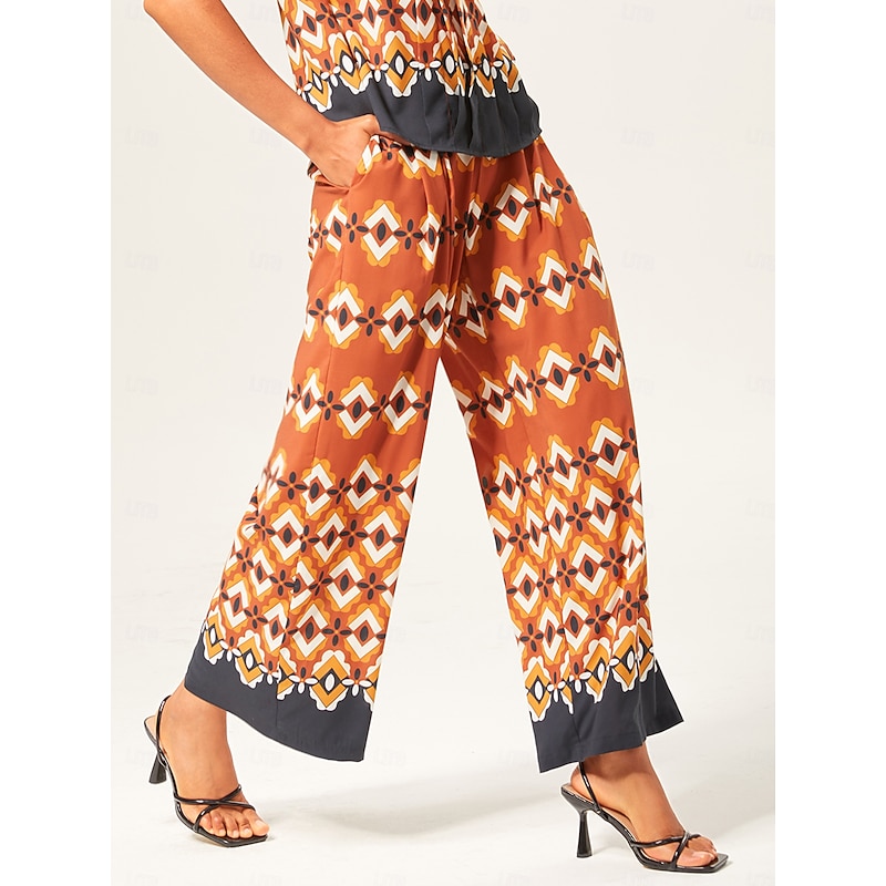 Geometric Rayon Wide-Leg Pants