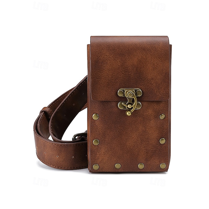 Women's Bohemian Faux Leather Western Waist Bag with Vintage Buckle, Retro Rivet Detail and Hands-Free Phone Holder, Suitable for Festivals, Travel and Daily Outdoor Wear