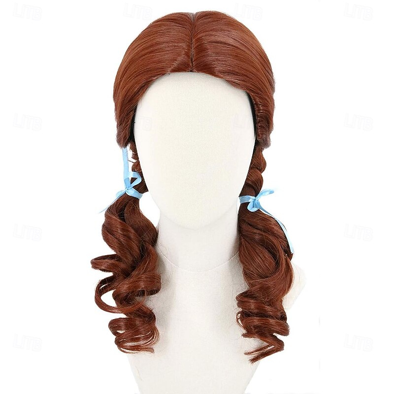 Wig for Kids Girls Reddish Brown Long with Braids Cosplay Halloween Costume Wigs