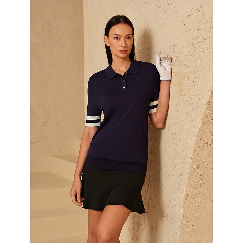 Women's Golf Polo Shirt Navy Blue Short Sleeve T Shirt Top Ladies Golf Attire Clothes Outfits Wear Apparel