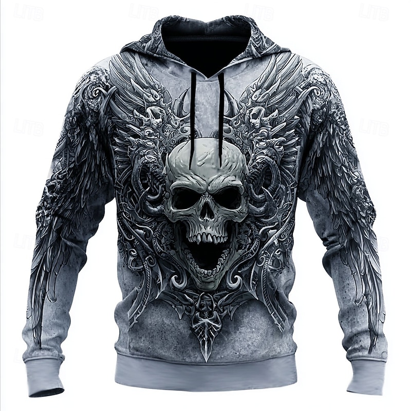 Men's Skull 3D Hoodies Sweatshirt Cool Party Long Sleeve Crew Neck Club Streetwear Black Red Drawstring Fall Winter Designer4