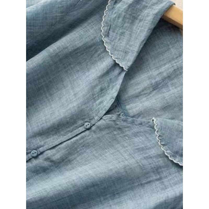 Women's Cotton Linen Shirts Solid Color Basic Casual Short Sleeve Shirt Collar Regular Tops Daily Buttons White Pink Blue Orange Green Summer Spring4