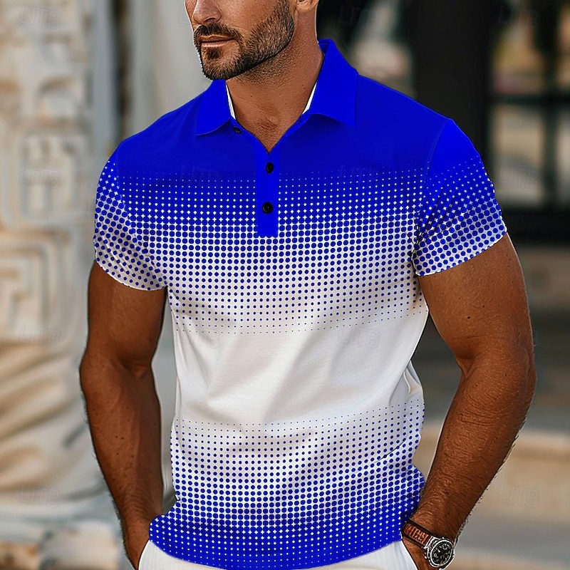 Men's Polka Dot Polo Shirts Golf Shirt Short Sleeve Polo Shirts Collared Shirts Vacation Wear Formal Wear Festival Wear Buttons 3D Print Spring & Summer Light Yellow Lake blue2