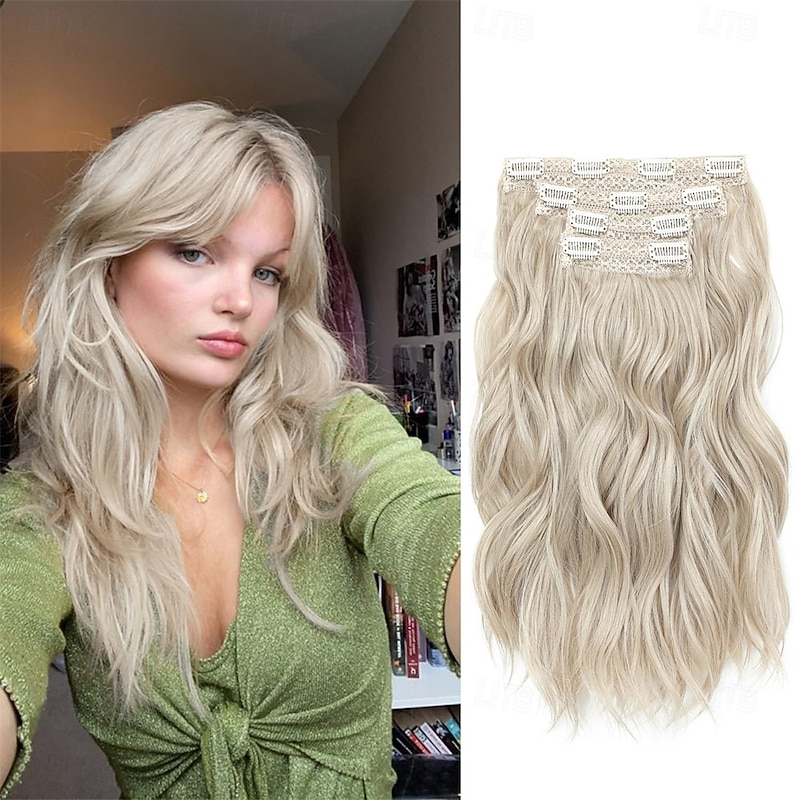 Hair Extensions Clip In Hair Extensions for Women 18inch Short Wavy Clip In Hair Extensions for Women Hair Extensions Clip Ins 4PCS Hair Extensions with Invisible Lace Weft Natural Soft Hairpieces