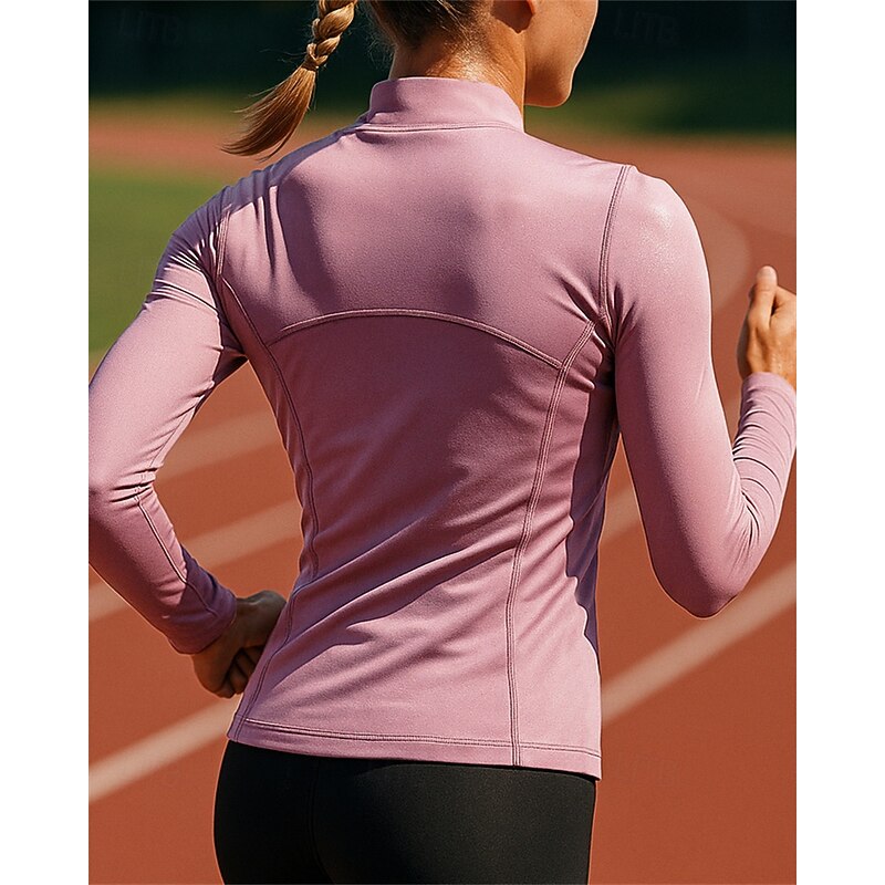 Women's Sweatshirt Running Top Golf Polo Shirt Running Shirt Slim Quarter Zip Long Sleeve Top Solid Colored Quick Dry Lightweight Elastic Breathable Tennis Golf Running Sportswear Activewear Wine Red2
