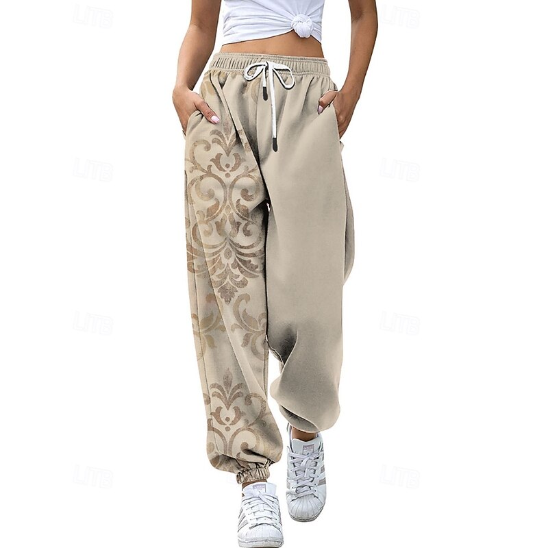 Women's Slacks Straight Streetwear Casual Full Length Natural Flower Pocket Printing Elastic Drawstring Design Outdoor Comfortable Outdoor Going out Grey Yellow Pink Army Green Fall Regular Fit