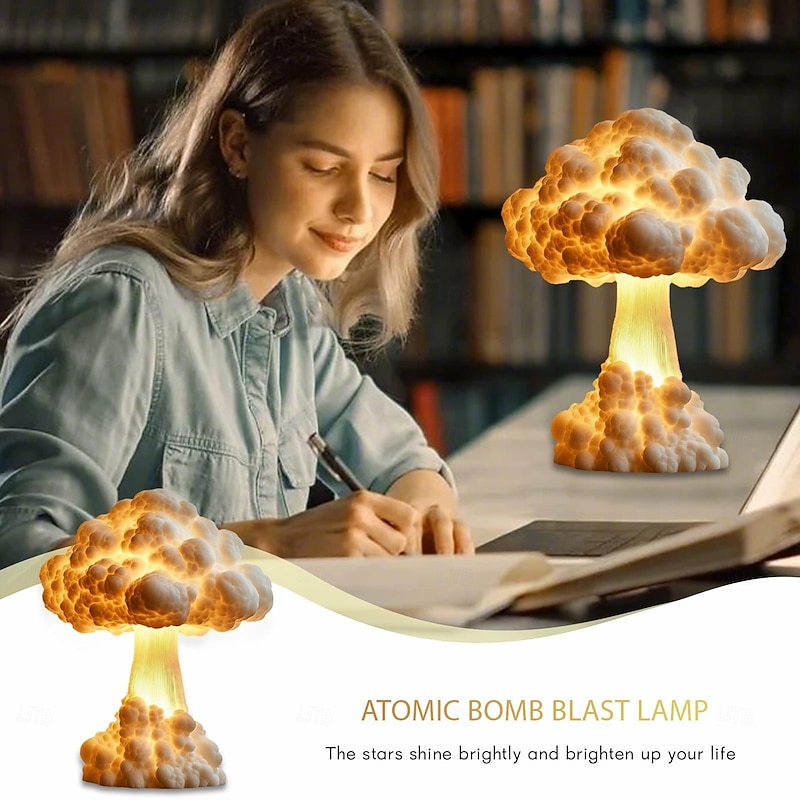 3D Mushroom Cloud Table Lamp - USB & AAA Battery Powered Decorative Desk Lamp for Bedroom, Study, and Office2